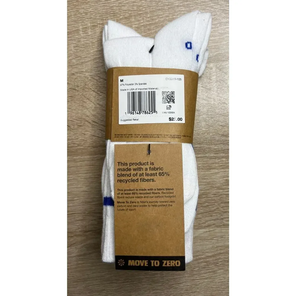 Nike Everyday Essential Blue White Size M Crew Socks 3 Pairs